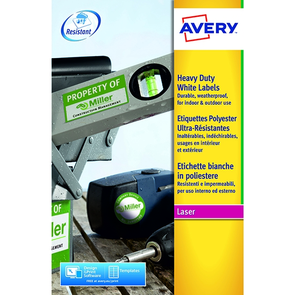 Avery L4773-20 Laser Labels Heavy Duty 24/Sheet White [20 Sheets]