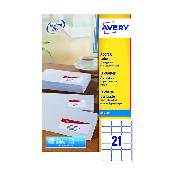 Avery Inkjet Labels 21/Sheet 63.5x38.1mm J8160-25 [25 Sheets]