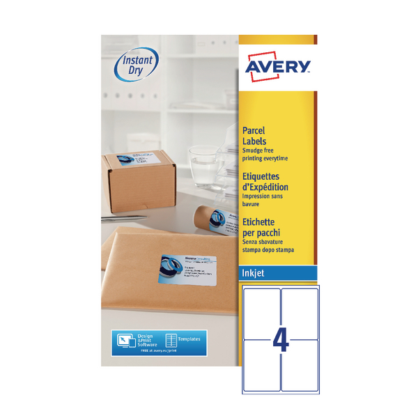 Avery Inkjet Labels 4/Sheet 139x99.1mm J8169-25 [25 Sheets]
