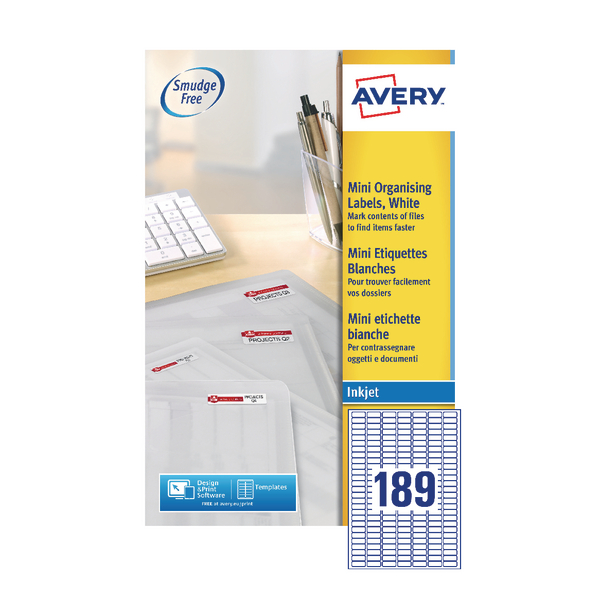 Avery Mini Inkjet Labels 189/Sheet 25.4x10mm J8658-25 [25 Sheets]