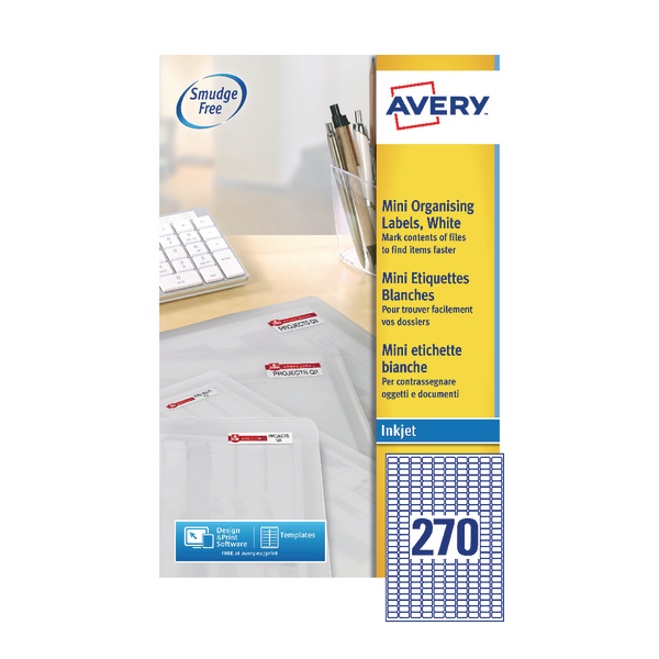 Avery Mini Inkjet Labels 270/Sheet 17.8x10mm J8659-25 [25 Sheets]