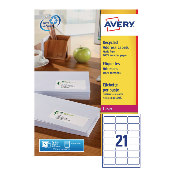 Avery Recycled Laser Address Labels LR7160-100 21/Sheet [Pack of 100 Sheets]