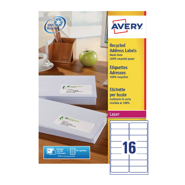 Avery Recycled Laser Address Labels LR7162-100 16/Sheet [Pack of 100 Sheets]