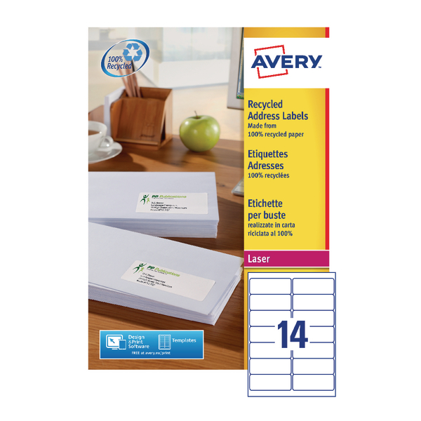 Avery Recycled Laser Address Labels LR7163-100 14/Sheet [Pack of 100 Sheets]