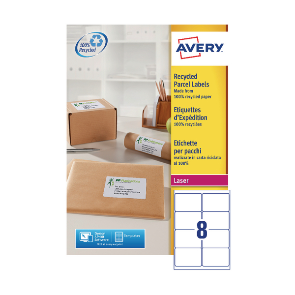 Avery Recycled Address Laser Labels 8/Sheet 99.1x67.7mm LR7165-100 White [100 Sheets]