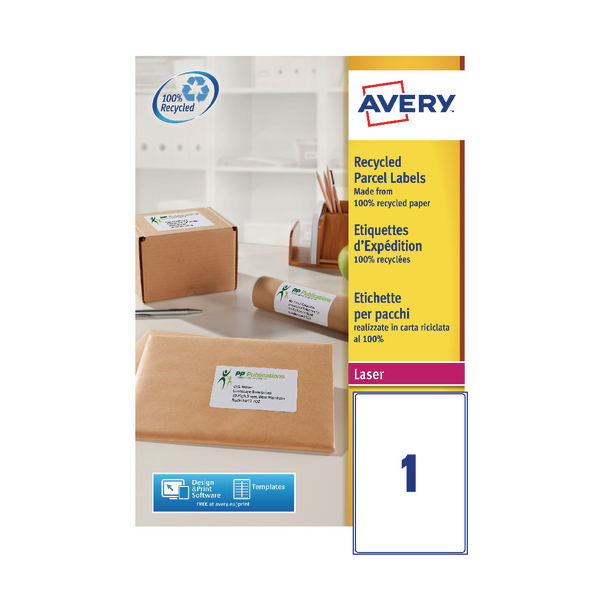 Avery Recycled Address Laser Labels 1/Sheet 199.6x289.1mm LR7167-100 White [100 Sheets]