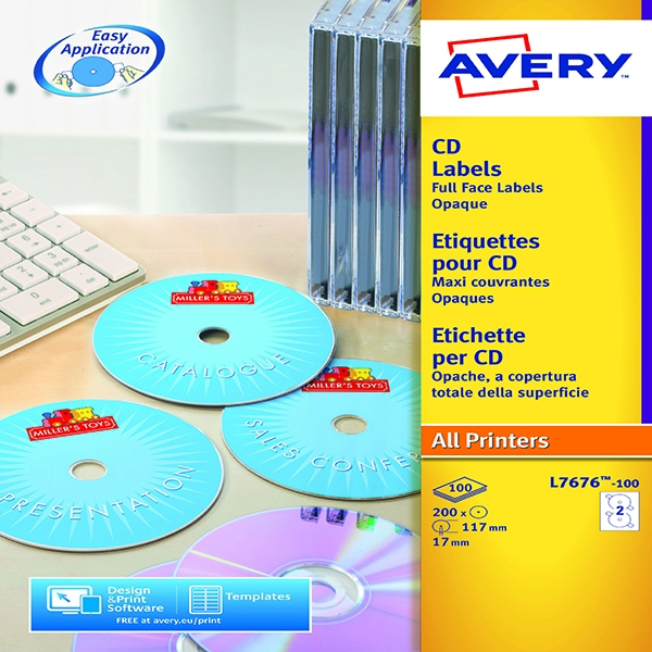 Avery CD/DVD Laser Labels Face 2/Sheet L7676 [25 Sheets]
