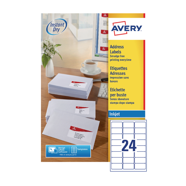 Avery Inkjet Address Labels 24/Sheet 63.5x33.9mm J8159-100 [Pack of 100]