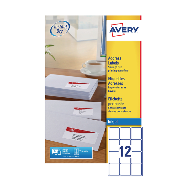 Avery Inkjet Address Labels 12/Sheet 63.5x72mm J8164-100 [Pack of 100]
