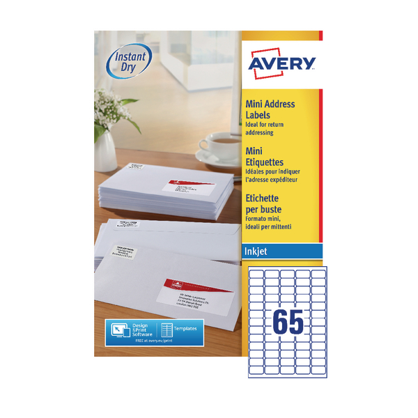 Avery J8651-100 Inkjet Mini Address Labels 65/Sheet White [Pack of 100]