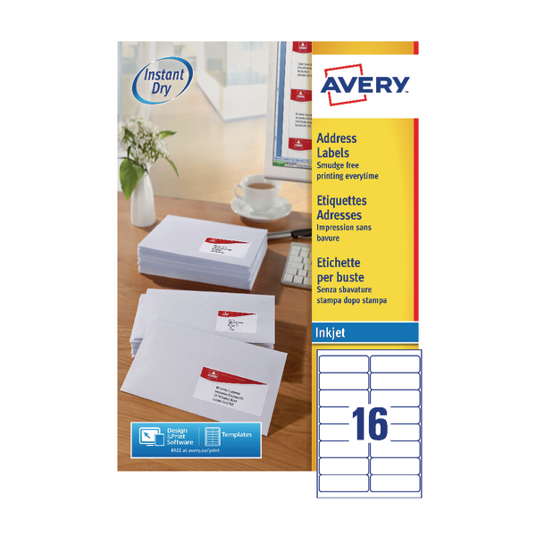 Avery Inkjet Address Labels 16/Sheet 99.1x33.9mm J8162-100 [100 Sheets]