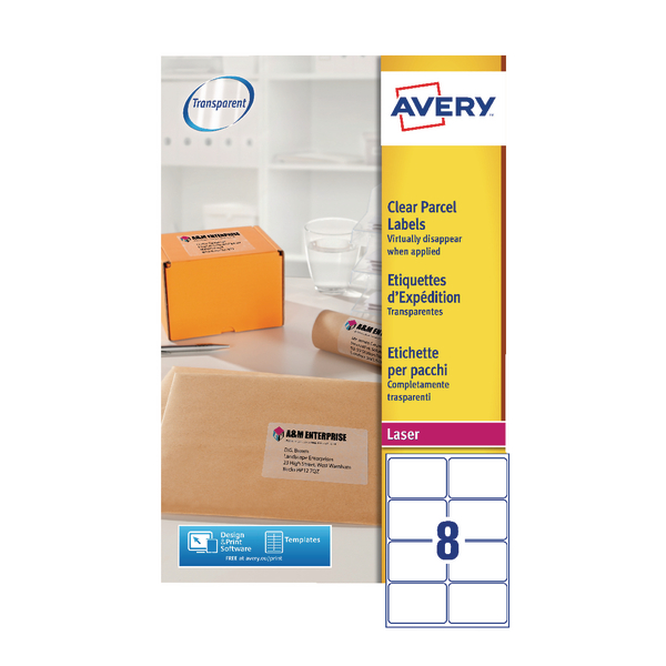 Avery Clear Laser Labels 8/Sheet 99.1x67.7mm L7165-25 [25 Sheets]