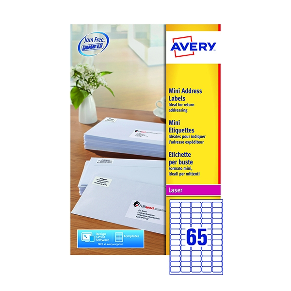 Avery Laser Labels White 65/Sheet 38.1x21.2mm L765125 [25 Sheets