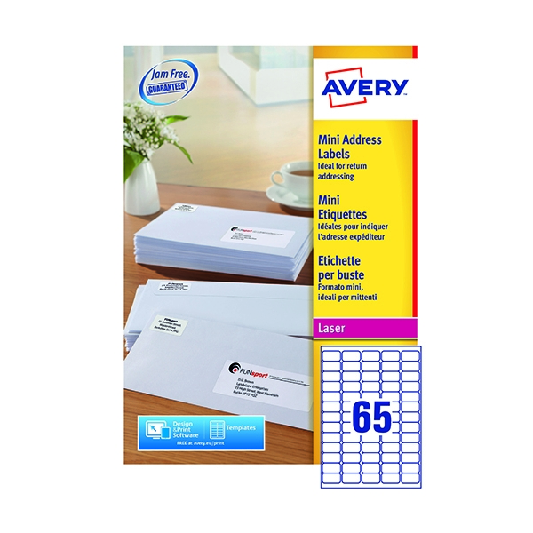 Avery Laser Labels 65/Sheet 38.1x21.2mm L7651-100 [100 Sheets]