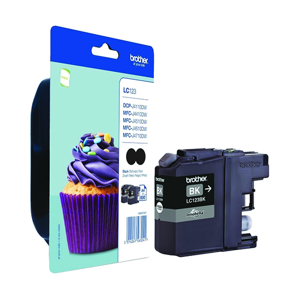 Brother LC123BKBP2 Black Ink Cartridges [Pack of 2]