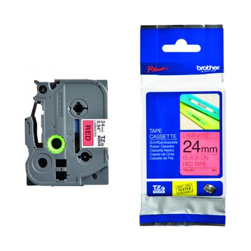 Brother TZE451 Black on Red 8m x 24mm Gloss Tape