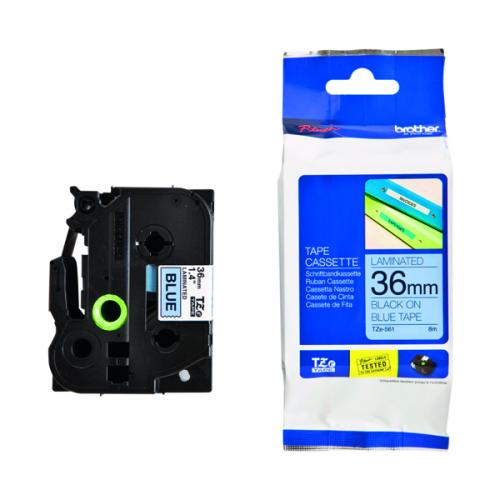 Brother TZE561 Black on Blue 8m x 36mm Gloss Tape