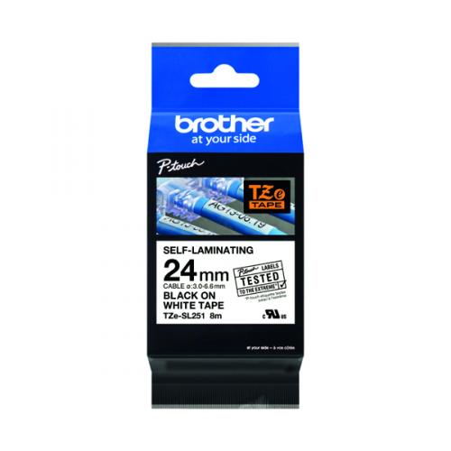 Brother TZESL251 24mm Black on White Self Laminating Tape
