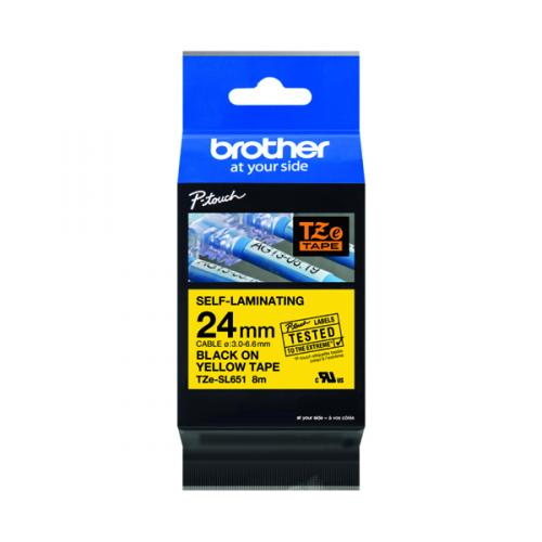 Brother TZESL651 24mm Black on Yellow Self Laminating Tape