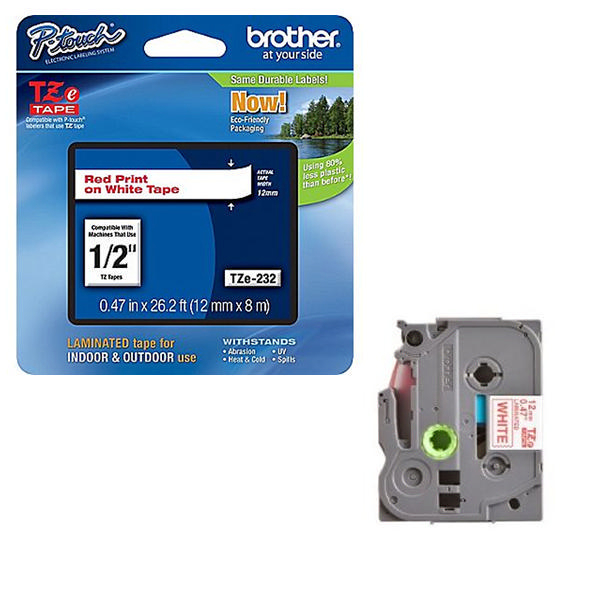 Brother P-Touch TZ Tape 12mm Red on White