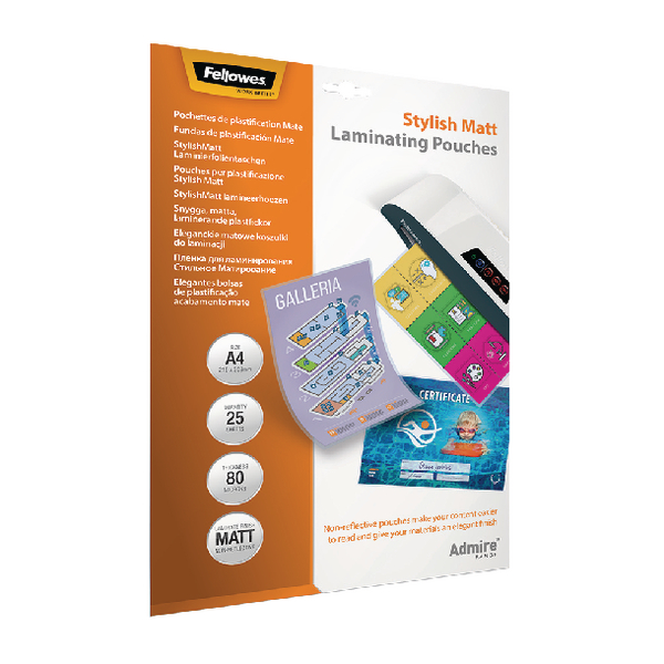 Fellowes Stylish Matt Laminating Pouch A4 [Pack of 25]