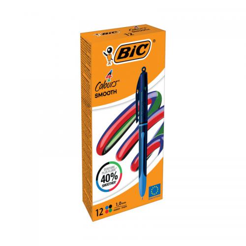 Bic Pack of 12 Assorted Colour Smooth Black Barrel Ballpoint Pen