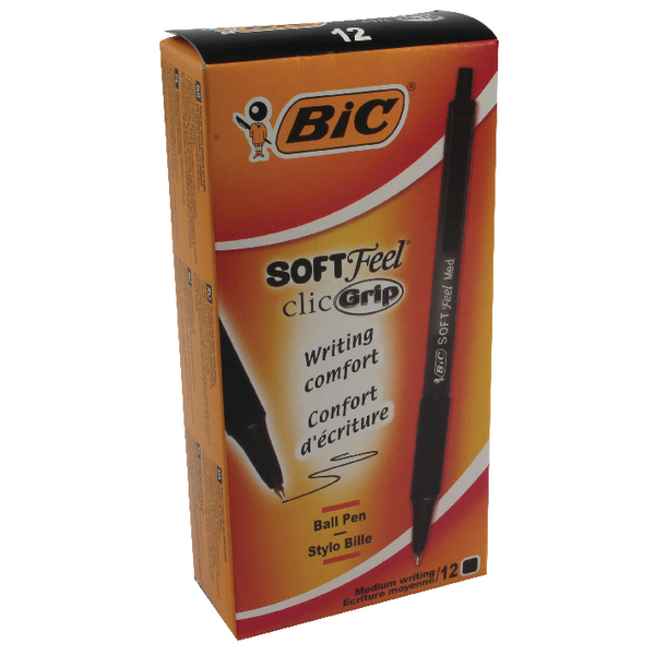 Bic Softfeel Retractable Ball Pen Black [Pack of 12]