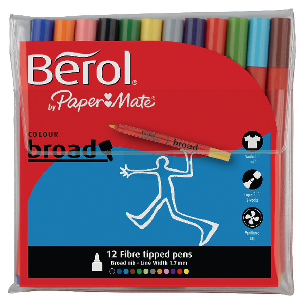 Berol Colour Broad Pens Assorted [Wallet of 12]