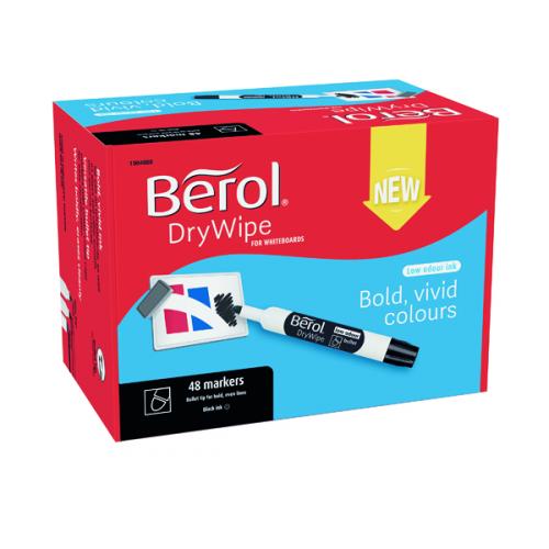 Berol Drywipe Marker Bullet Tip Black [Pack of 48]