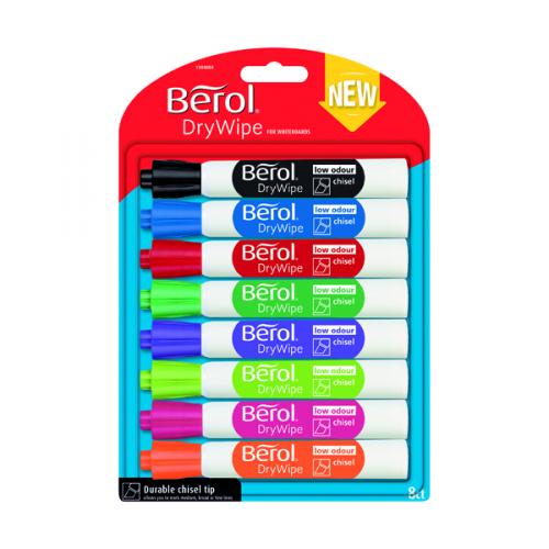 Berol Drywipe Marker Chisel Tip Assorted [Pack of 8]