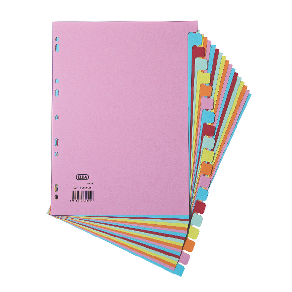 Elba A4 Card Dividers 20 Part Multi-Coloured