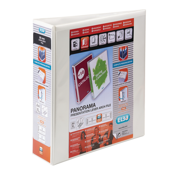 Elba Panorama Presentation Lever Arch File A4 70mm White [Pack of 5] alternative image 1
