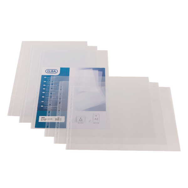 Elba Polypropylene Pockets A3 Oblong Top Open Clear [Pack of 100]