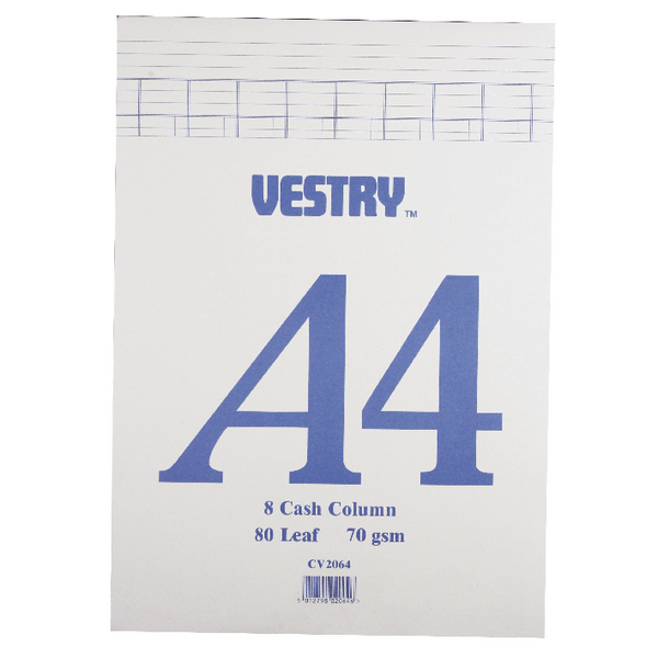 Vestry Account Pad A4 8 Column