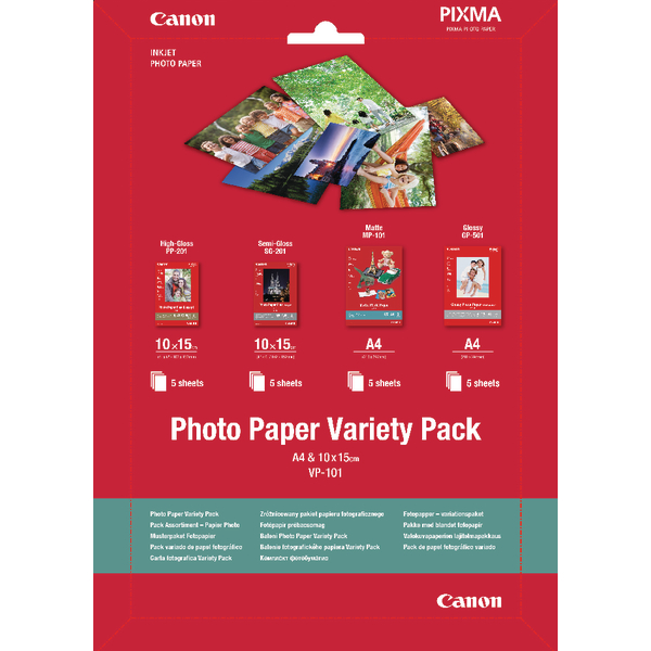 Canon VP101 A4 and 100x150mm Photo Paper Variety Pack [Pack of 20]