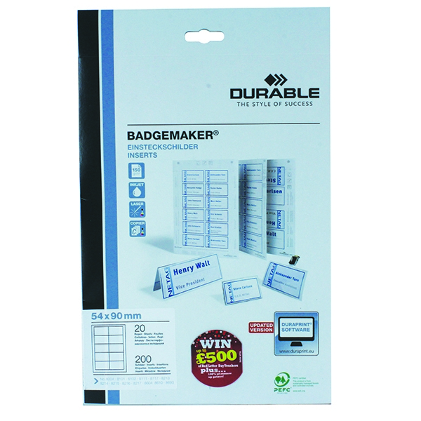Durable Badgemaker Inserts 54x90mm [Pack of 200]