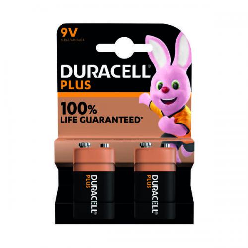 Duracell Plus 9V Battery Alkaline 100% Life [Pack of 2]