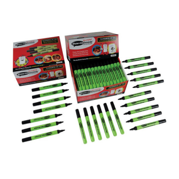 Show-me Medium Point Slim Barrel Drywipe Marker Black [Pack of 100]