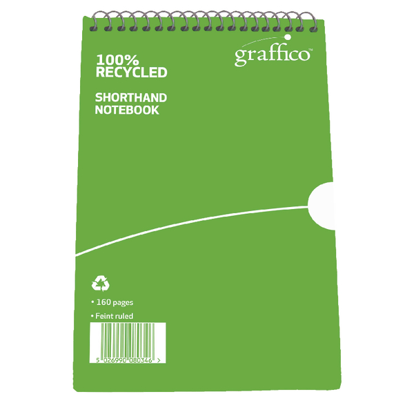 Graffico Recycled Shorthand Notebook Ruled 160 Pages 203x127mm