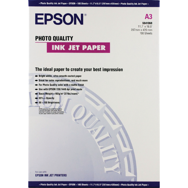 Epson S041068 Photo Quality Inkjet Paper [Pack of 100]