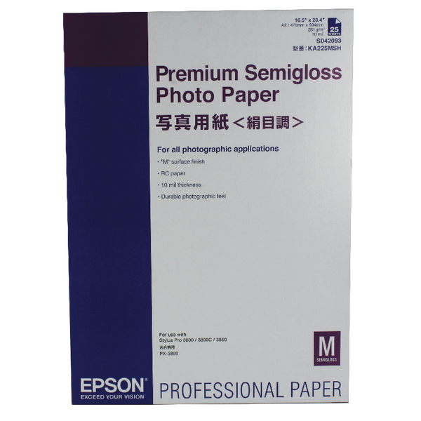 Epson S042093 Premium Semi-Gloss Photo Paper A2 [25 Sheets]