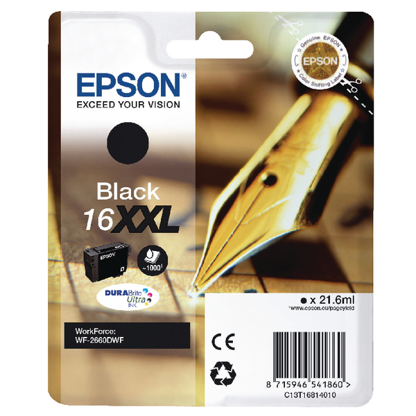 Epson T168140 Black Ink Cartridge 16XXL