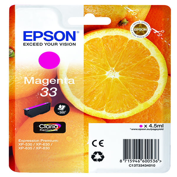 Epson 33 Magenta Inkjet Cartridge C13T33434010 / T3343