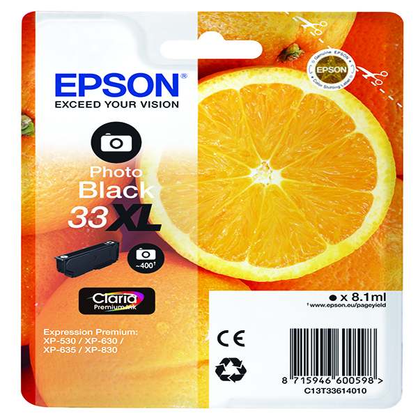 Epson 33XL Photo High Yield Black Inkjet Cartridge C13T33614010 / T3361
