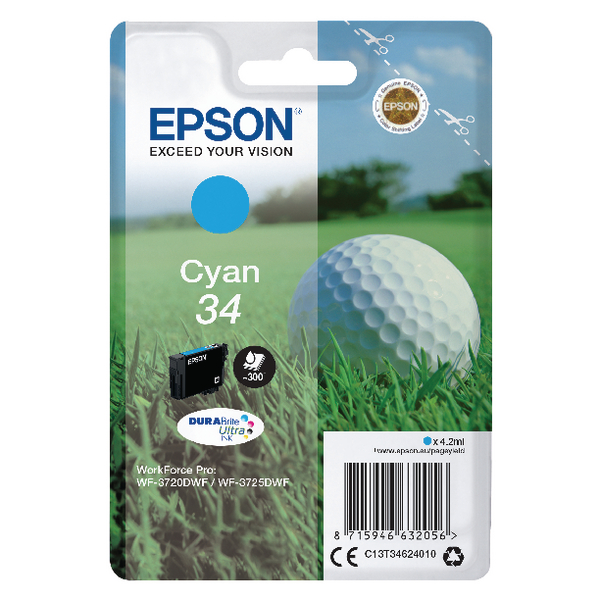 Epson Singlepack Cyan 34 DURABrite Ultra Ink