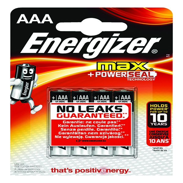 Energizer Max E92 AAA Batteries [Pack of 4] E300816100
