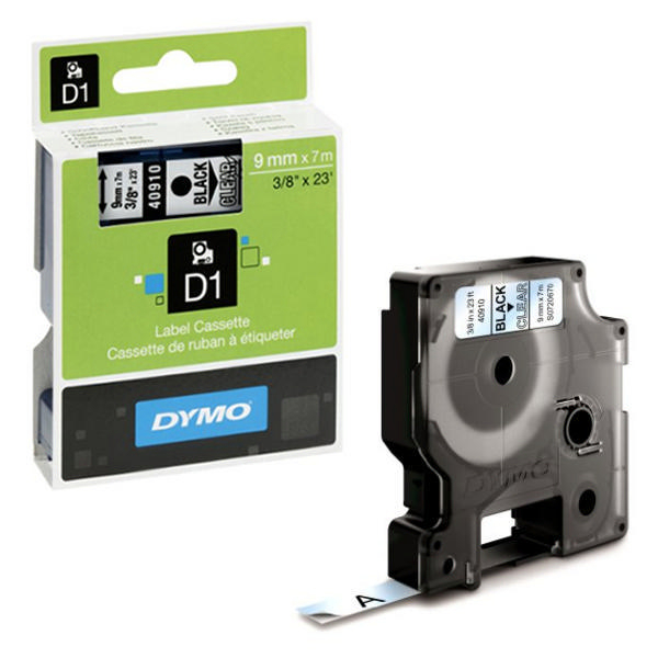 Dymo D1 Labels 9mm Black on Clear