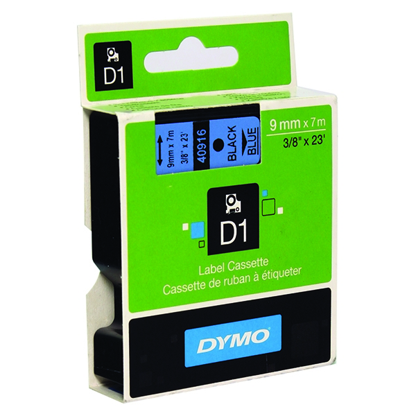 Dymo D1 Labels 9mm Black on Blue