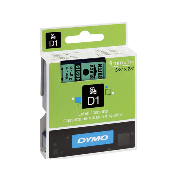 Dymo D1 Labels 9mm Black on Green
