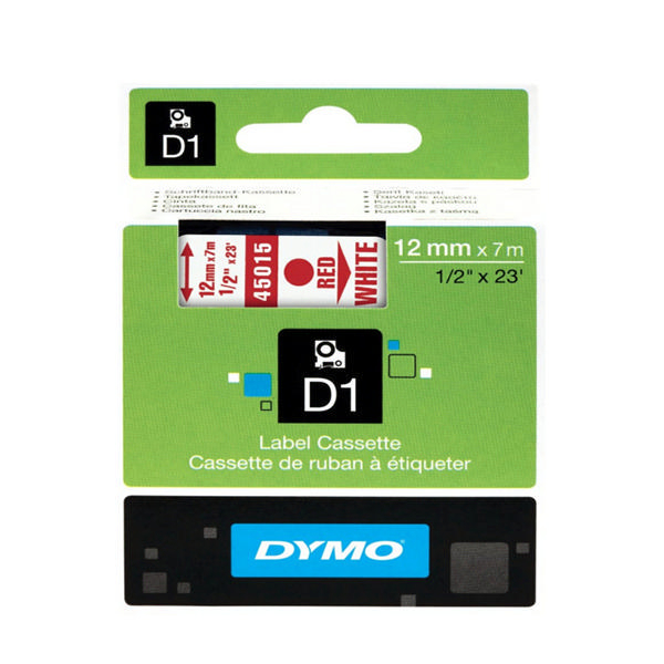 Dymo D1 Labels 12mm Red on White